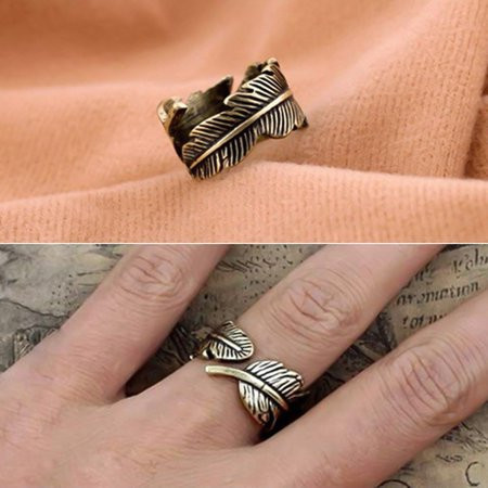 Open Ring Etched Leaf Feather Adjustable Antique Bronze Unisex Opening Ring Jewelry for Party | Walmart (US)