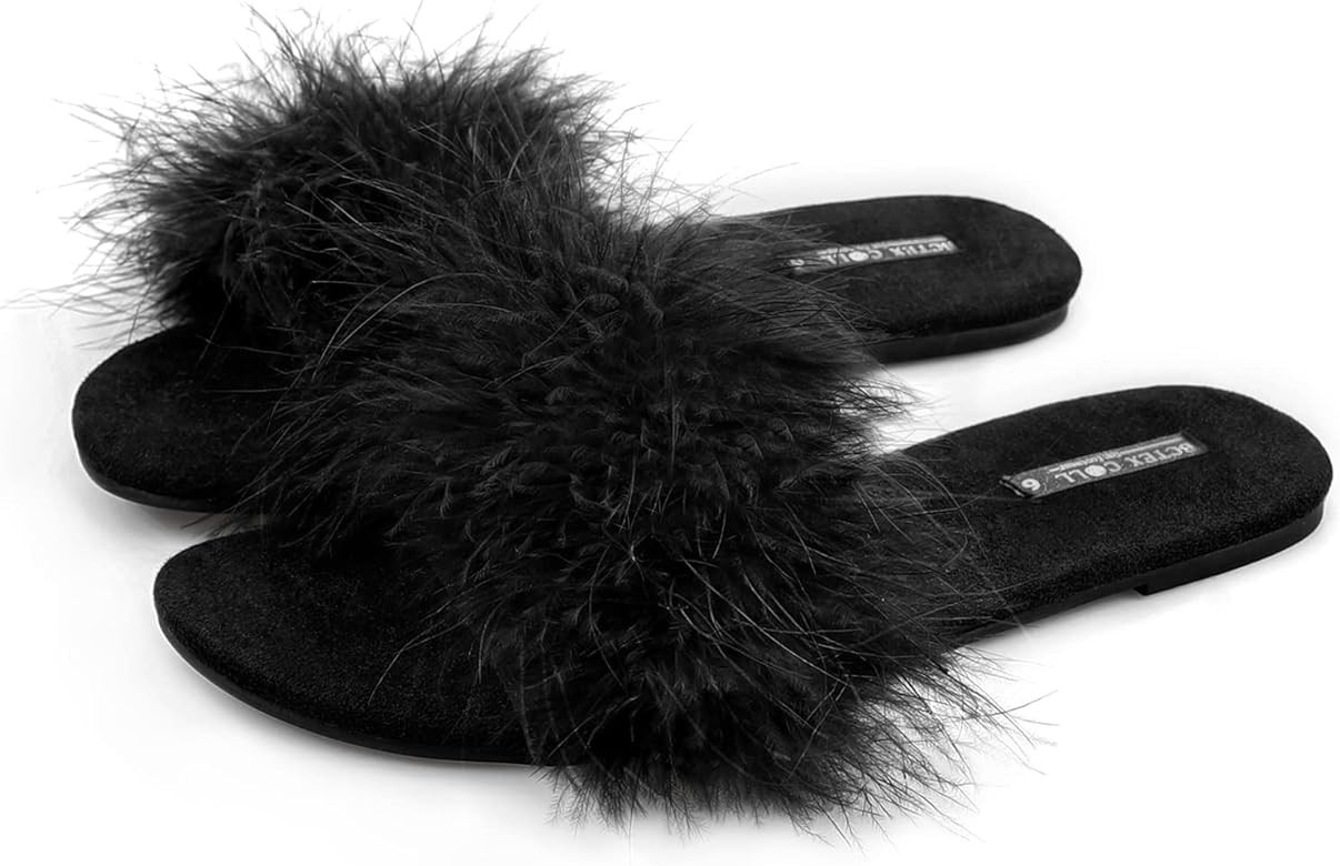 BCTEX COLL Women's Fluffy Pom Pom Feather Slipper Memory Foam Cozy Slippers House Bedroom Fuzzy S... | Amazon (US)