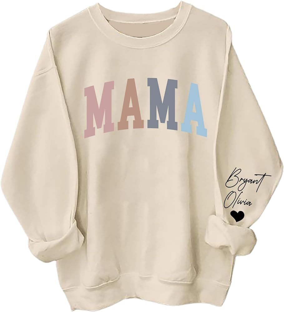 Personalized Mama Sweatshirt with Kid Names on Sleeve, Mothers Day Shirt Gift, Birthday Gift for ... | Amazon (US)