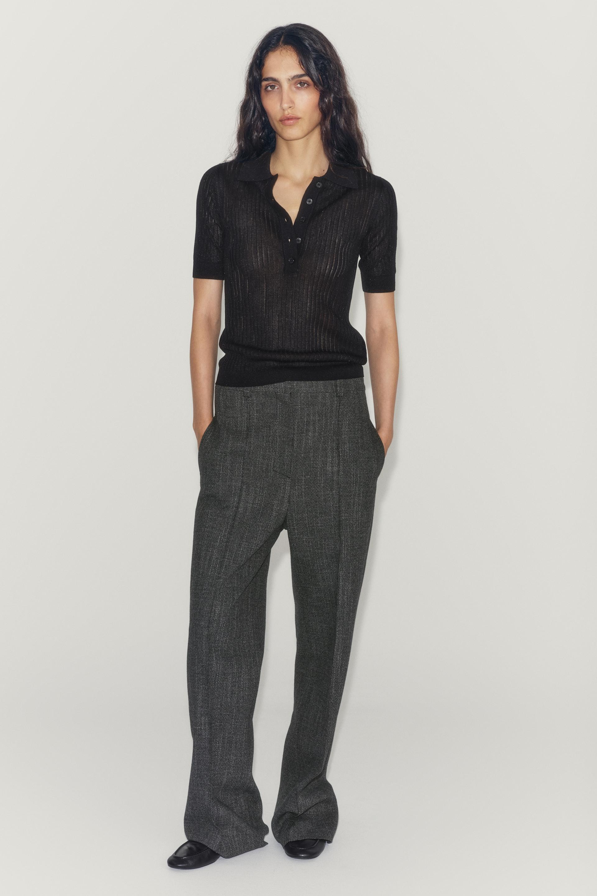 Zara - Semi-Sheer Knit Polo Shirt - White - M - Woman | Zara UK