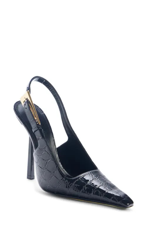 Saint Laurent Lee Croc Embossed Pointed Toe Slingback in Black at Nordstrom, Size 7Us | Nordstrom
