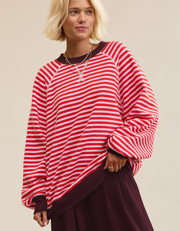Aerie Go-To Boyfriend Sweatshirt Women's Bright Red M | Aerie