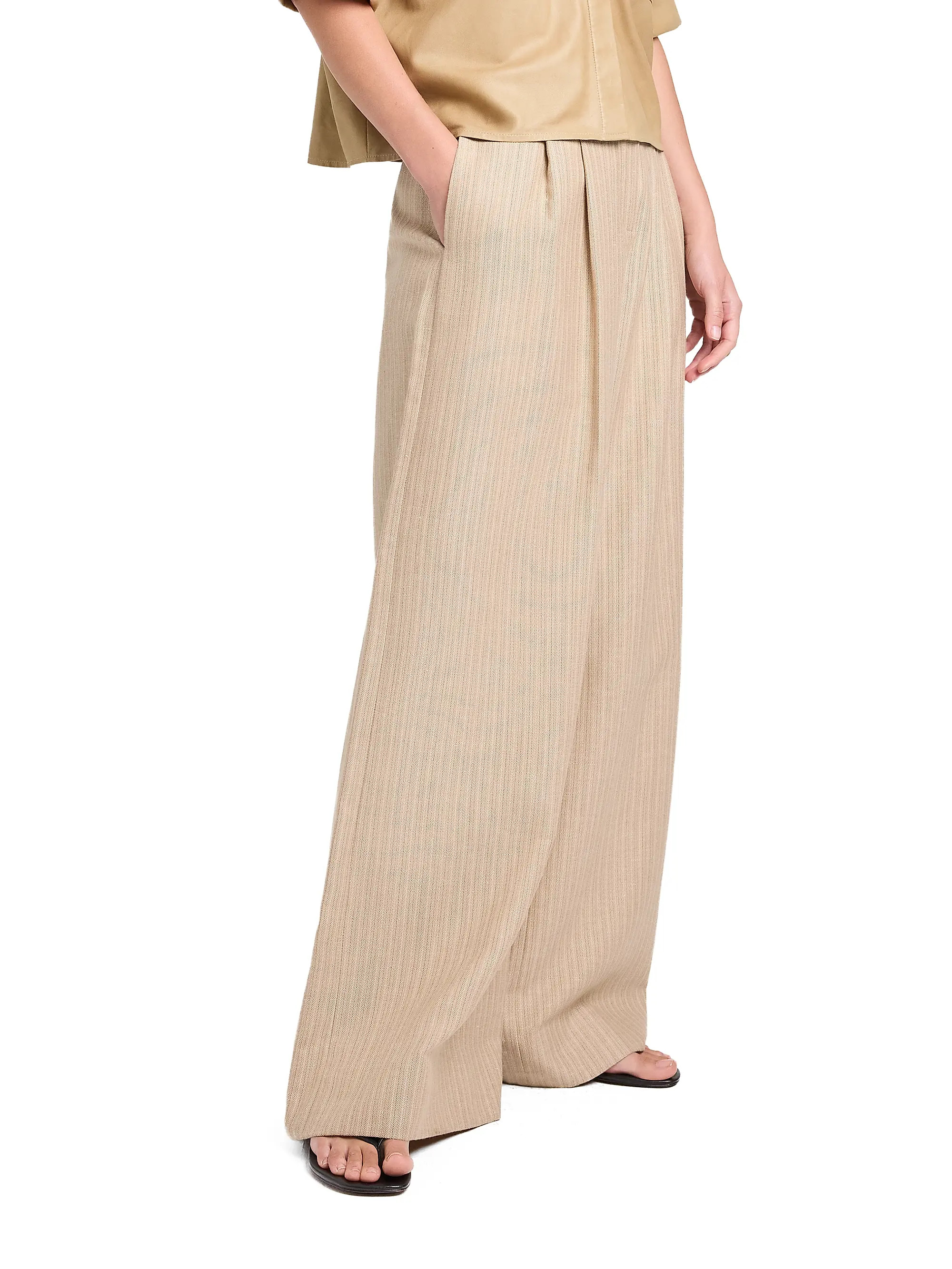 Avery Striped Wool-Linen Wide-Leg Pants | Saks Fifth Avenue