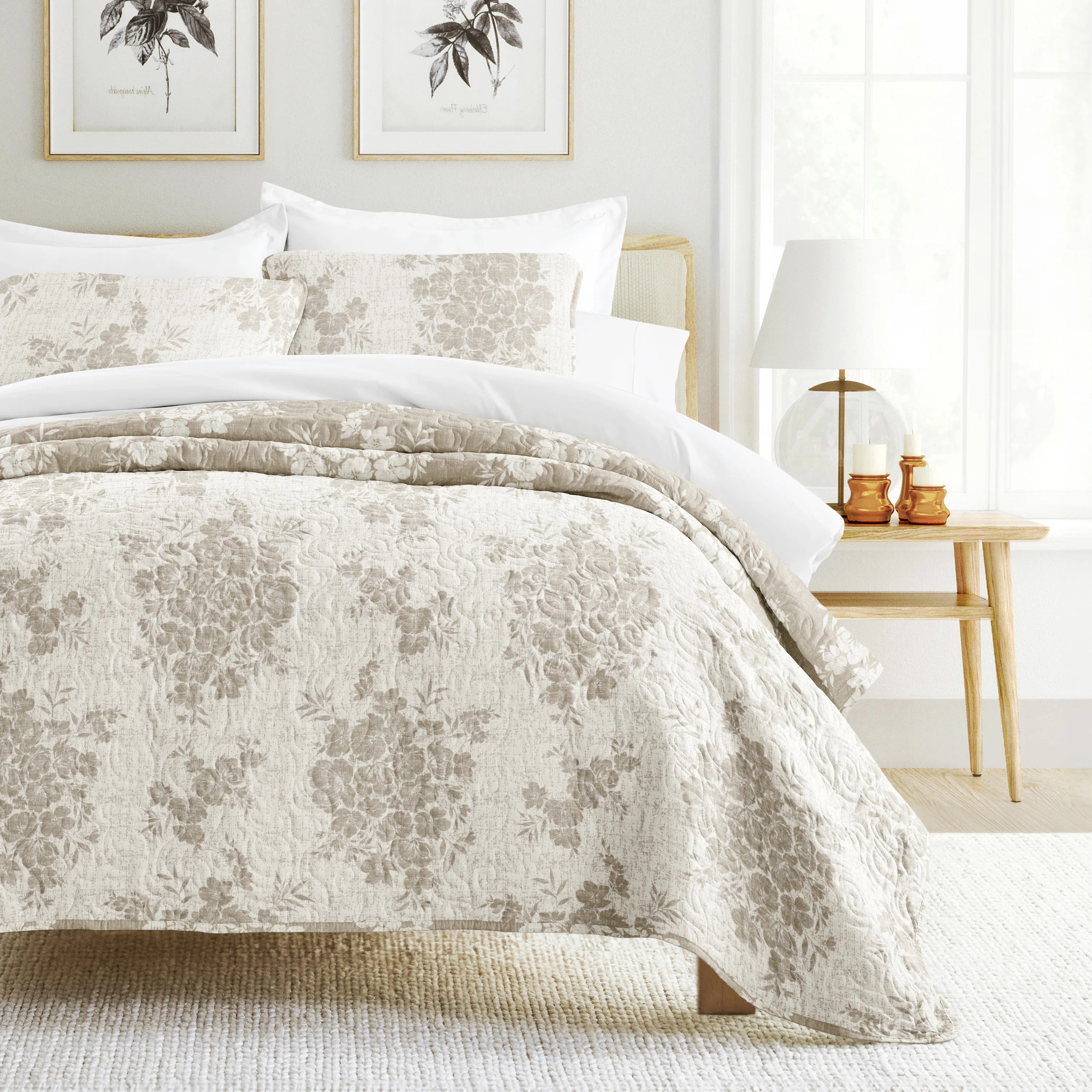 Quilt Set- Lightweight - All Season Quilted Coverlet - Distressed Bouquet | Wayfair North America
