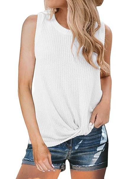 MIHOLL Womens Casual Tops Sleeveless Cute Twist Knot Waffle Knit Shirts Tank Tops | Amazon (US)