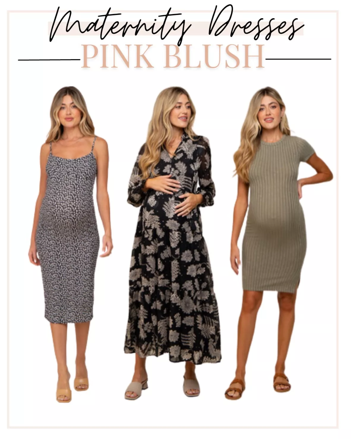 Olive Sleeveless Ribbed Fitted Maternity Midi Dress– PinkBlush