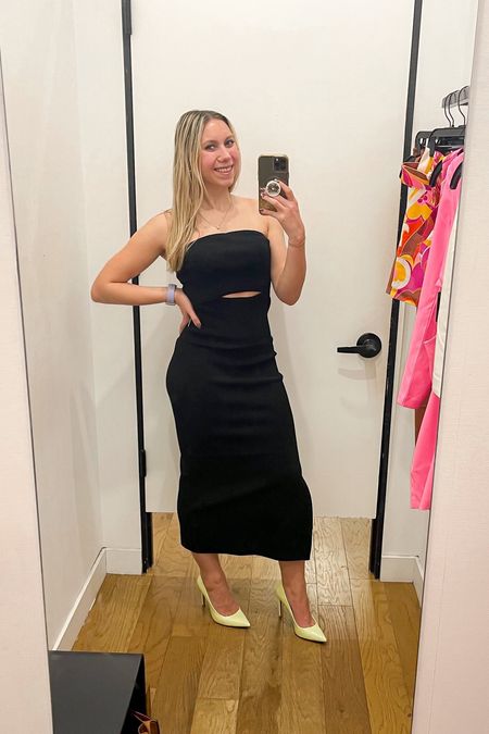 This black strapless cut-out dress was so flattering and would be perfect for vacation or a wedding! Wearing a medium 

#LTKcurves #LTKwedding #LTKtravel
