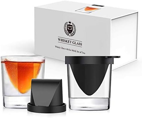 Kollea Whiskey Wedge Glasses with Silicone Ice Mold, Old Fashioned Whiskey Glasses Set of 2, Bour... | Amazon (US)