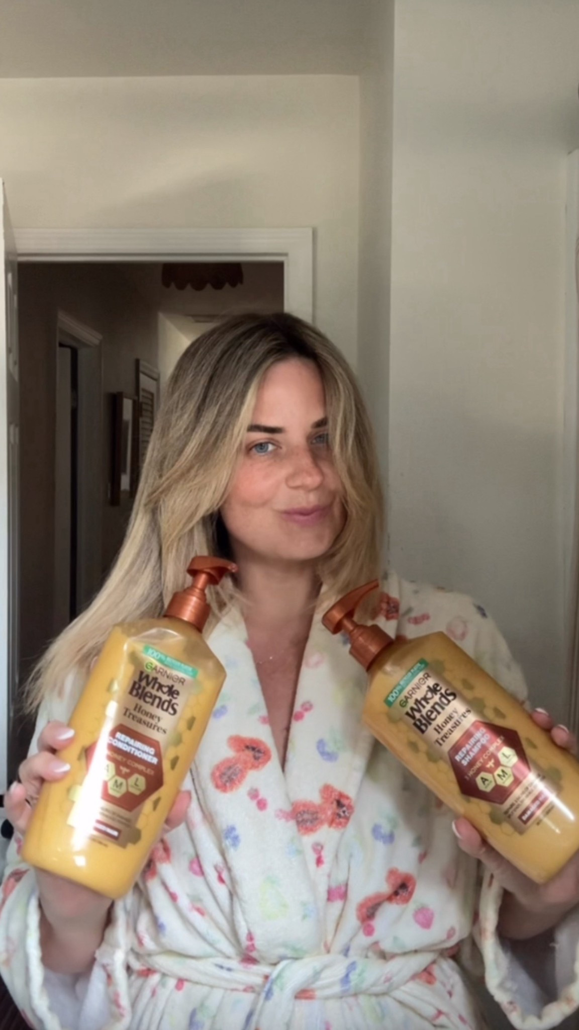 #ad Sweaty Pilates mornings don’t stand a chance 💪 Using @garnierusa Whole Blends Honey Treasures from @target keeps my hair smooth, strong, and frizz-free for under $10. Your healthy hair era starts now — run to Target! 

 #garnierpartner #GarnierWholeBlends #targetstyle #targetpartner #target