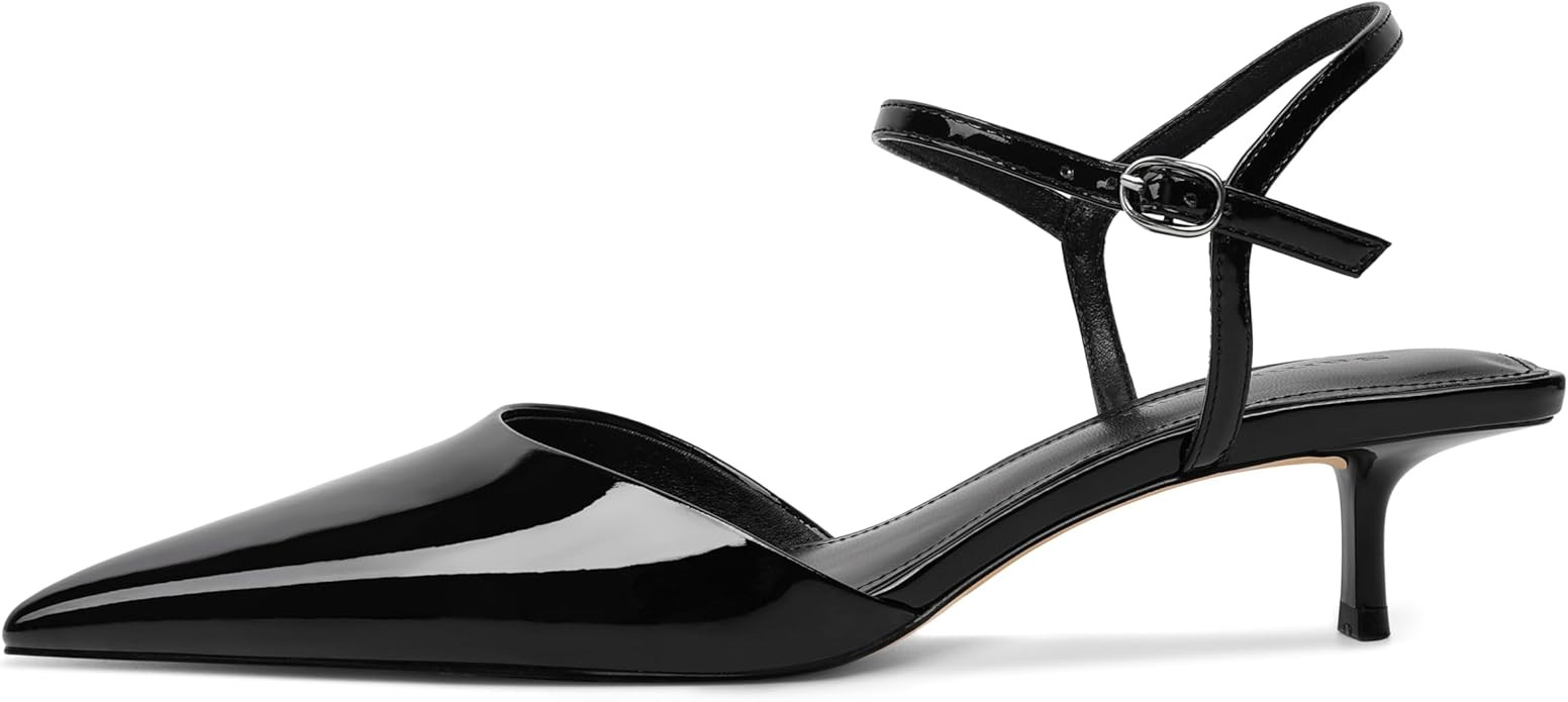 SAMMITOP Kitten Heels for Women Pointed Toe Ankle Strap Low Heel Pumps Shoes Dressy 1.5 Inches | Amazon (US)