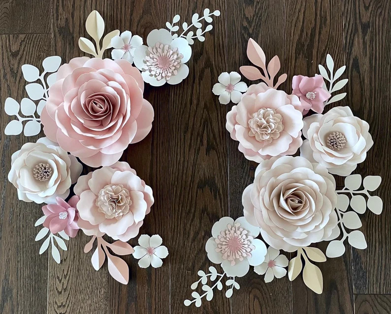 Blush Ivory Paper Flower Wall Decor Set | Boho Baby Girl Nursery Arrangement | Etsy (Global)