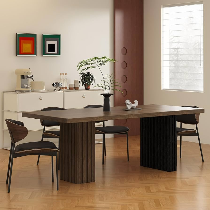 66.9" Modern Rectangular Dining Table for 6-8 People, Heavy-Duty Double Pedestal Base with Wood G... | Amazon (US)