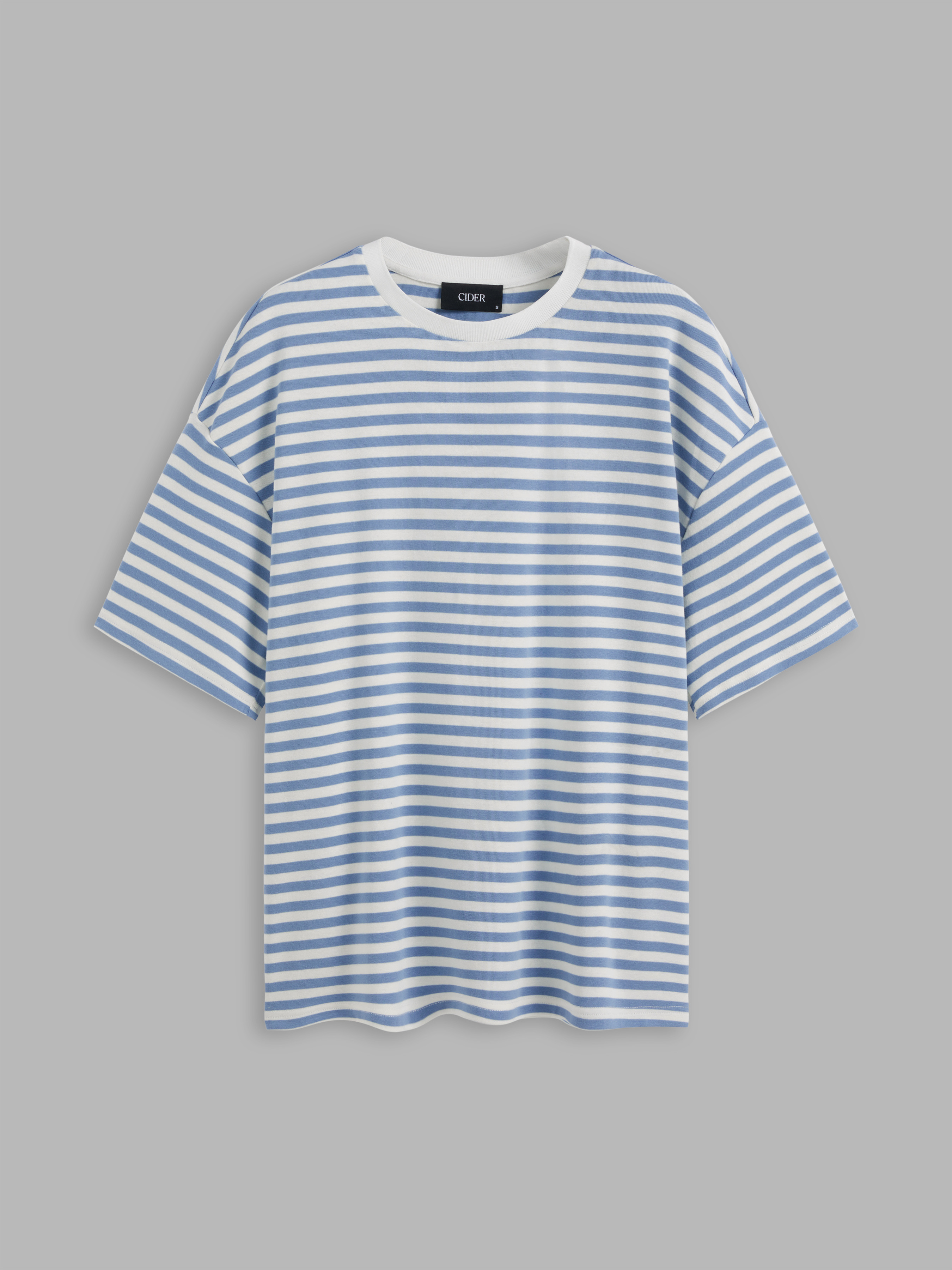 Cute Tops Knit Fabric Cotton Cotton-blend Round Neck Striped Oversized Short Sleeve Tee For Schoo... | Cider