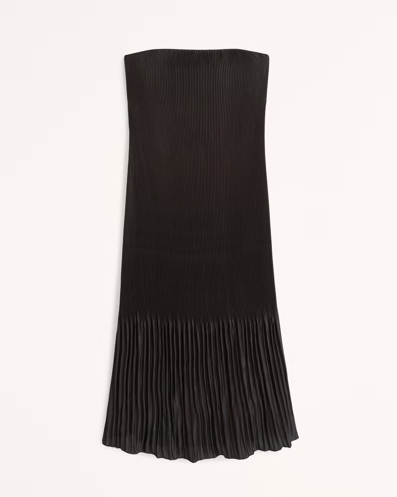 Strapless Pleat Release Midi Dress | Abercrombie & Fitch (US)
