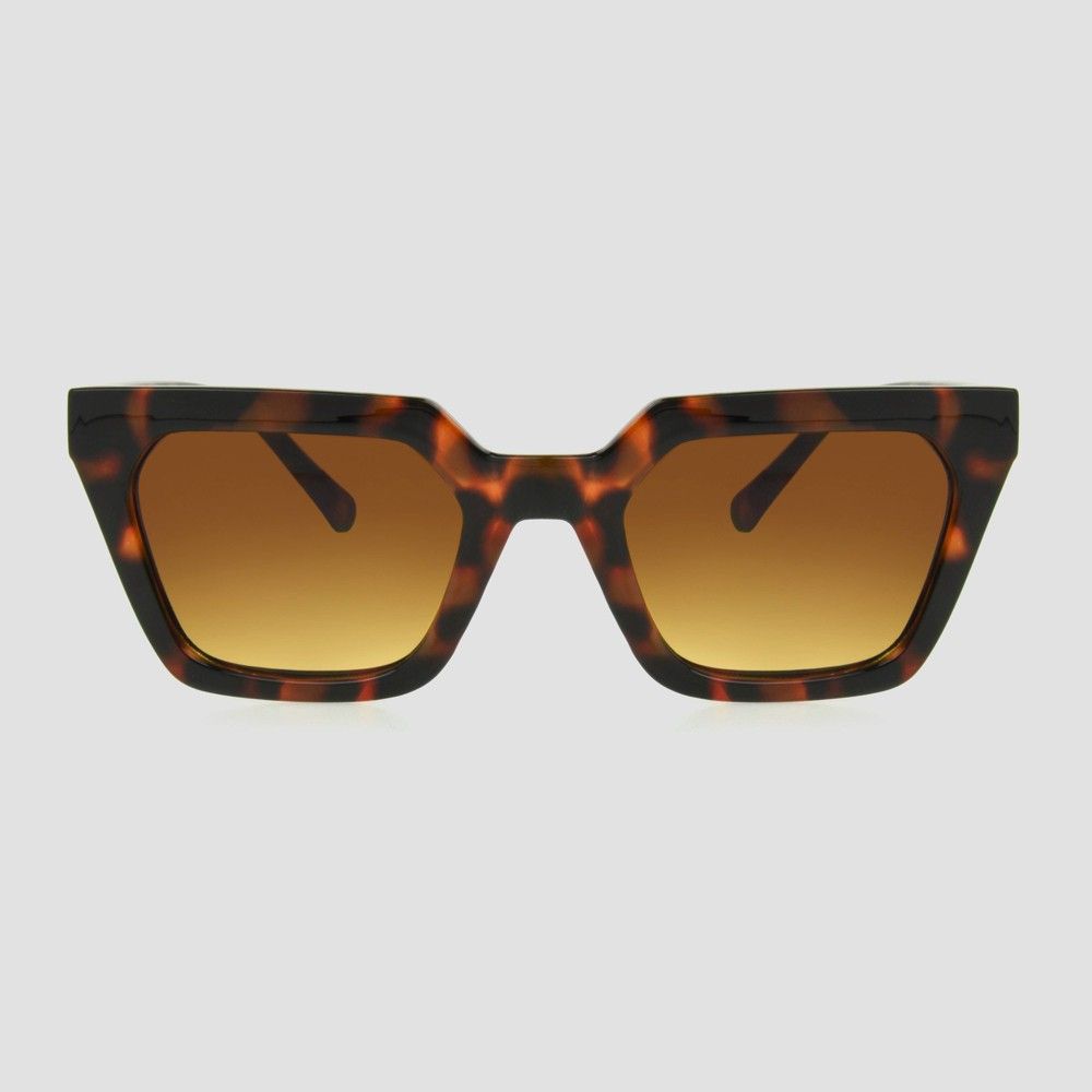 Women's Tortoise Shell Print Angular Rectangle Sunglasses - A New Day Brown | Target