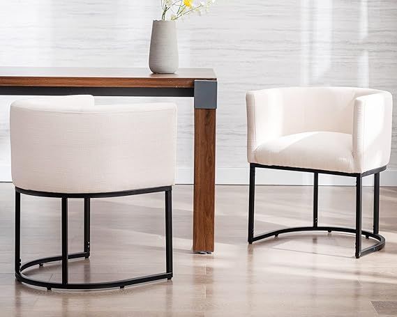 Mid Century Modern Upholstered Dining Chairs with Arms Set of 2, Contemporary Linen Kitchen & Din... | Amazon (US)