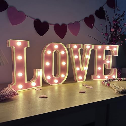 Valentines Day Decorations -4 LED Marquee Light Up Letters "LOVE" for Home Valentines Shelf Mantel Fireplace Tabletop Wedding Party Decorations | Amazon (US)