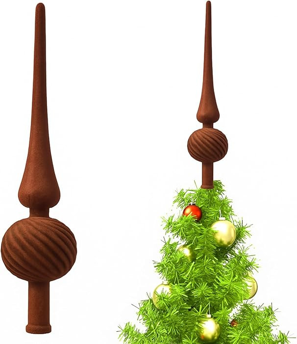 Sumind 11 Inch Brown Velvet Finial Christmas Tree Topper Vintage Spherical Tree Topper Velvet Fin... | Amazon (US)