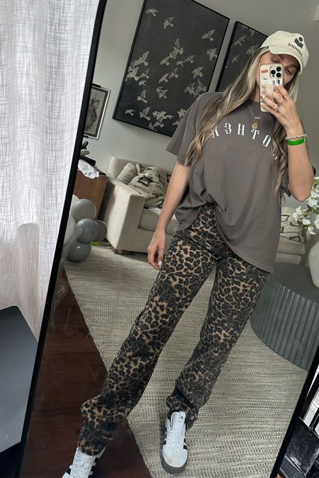 Leopard pants. Spring outfits. Size down in pants. 

#LTKFindsUnder100