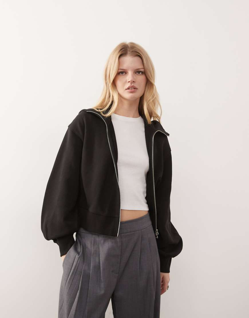 Weekday structured asymmetric zip through hoodie in black-Brown | ASOS (Global)