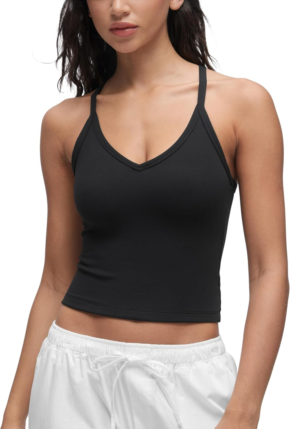 CRZ YOGA Double Lined V Neck Cami Crop Tank Top | Amazon (US)