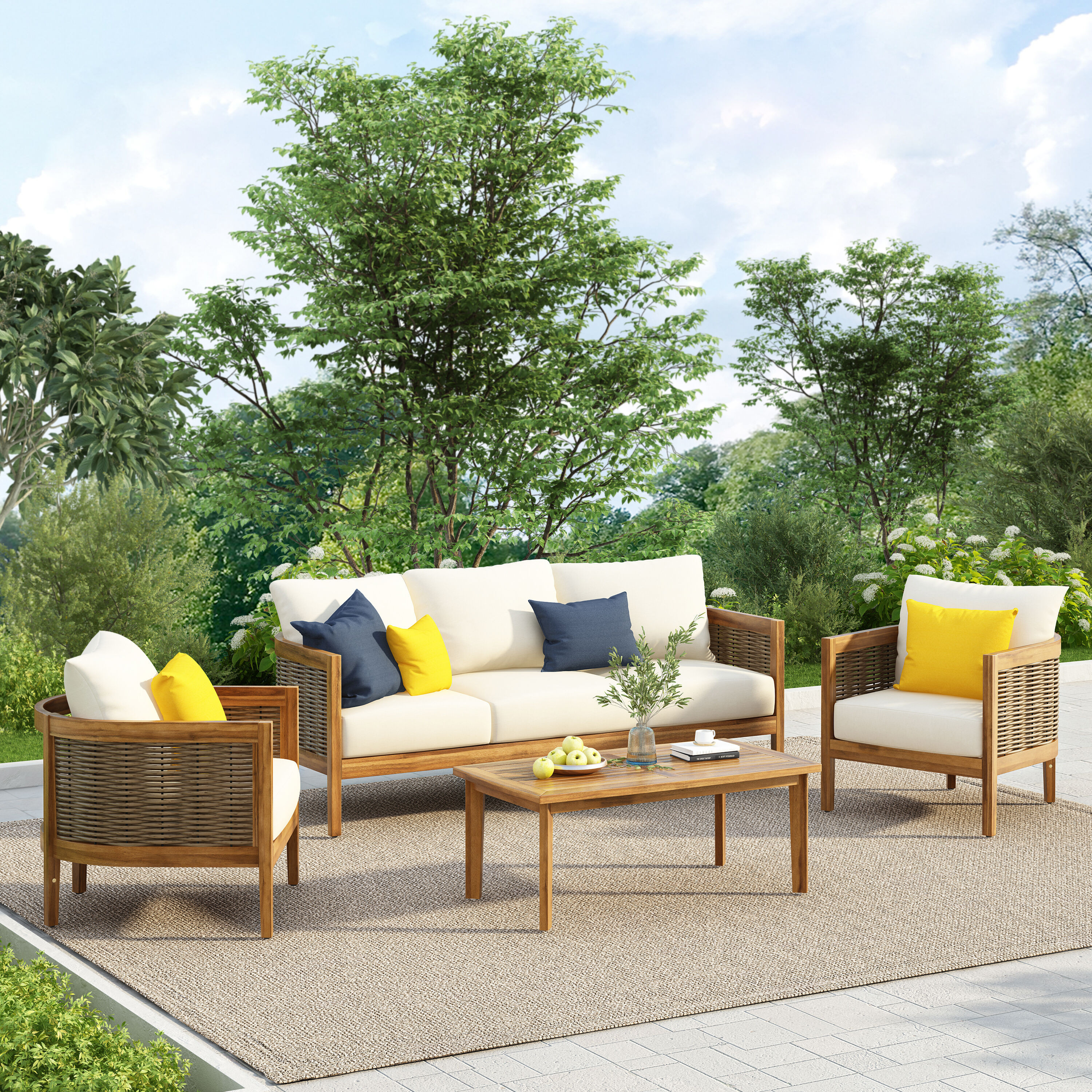 Christopher Knight Home 4-Piece Brown and Beige Outdoor Conversation Set one_size | 368891 | Lowe's