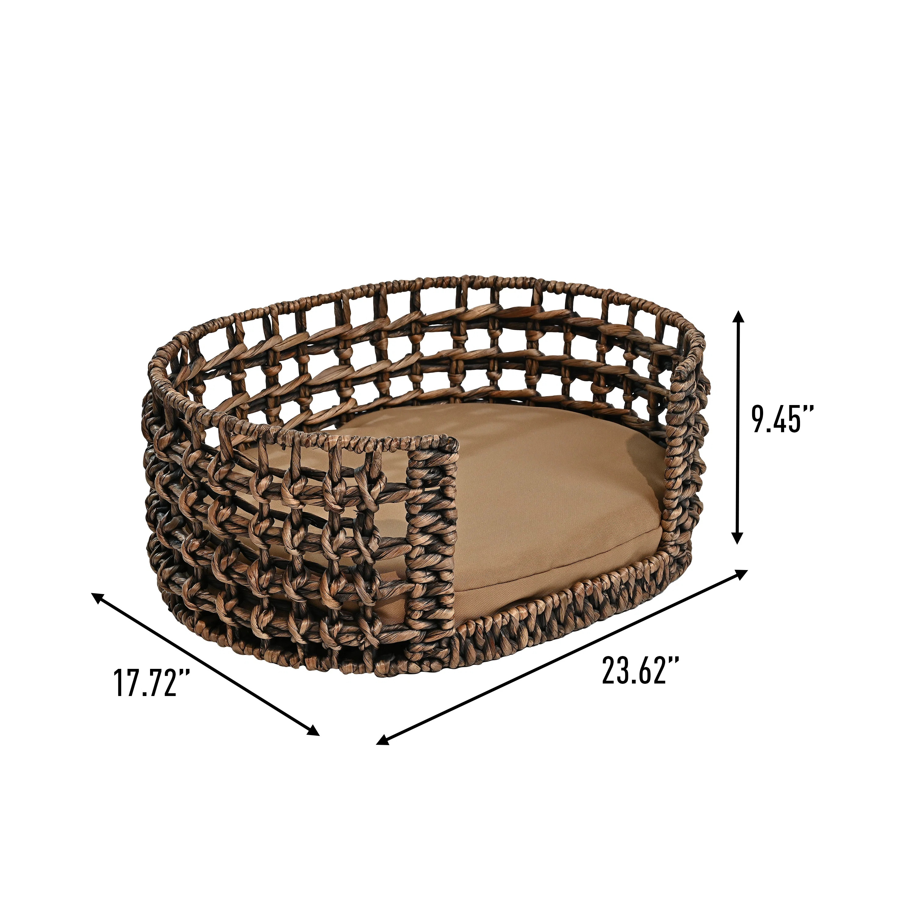 Gigi 24" x 18" Modern Bohemian Handwoven Hyacinth Open-Weave Oval Pet Bed with Machine-Washable C... | Wayfair North America