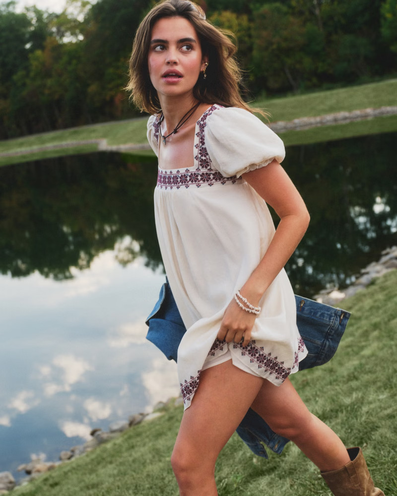 Puff Sleeve Babydoll Mini Dress | Abercrombie & Fitch (US)