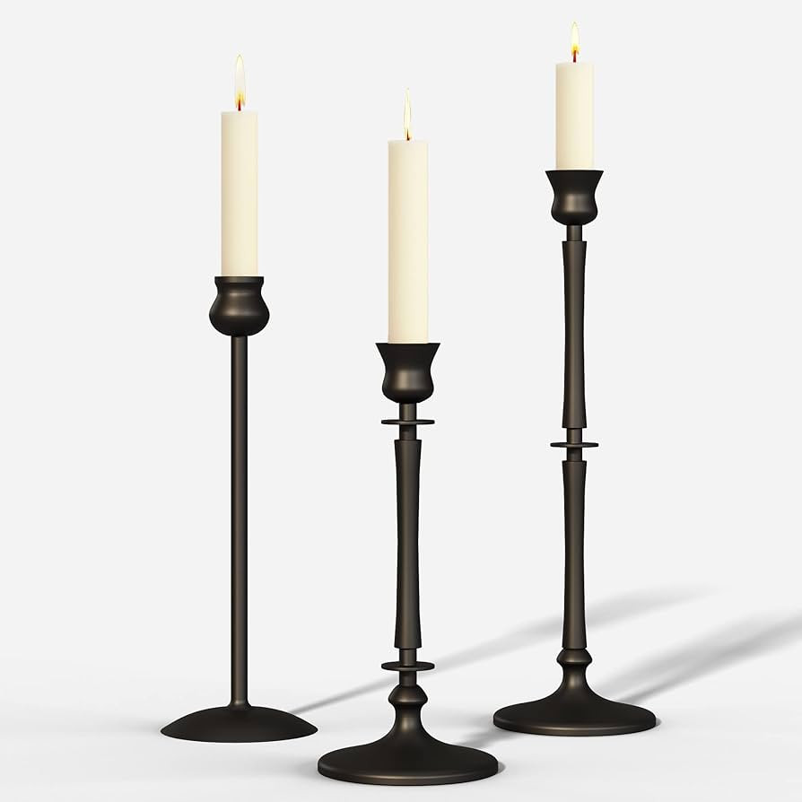 Matte Black Taper Candlestick Holders Set of 3 - Metal Taper Candle Holders for Candlesticks, Can... | Amazon (US)