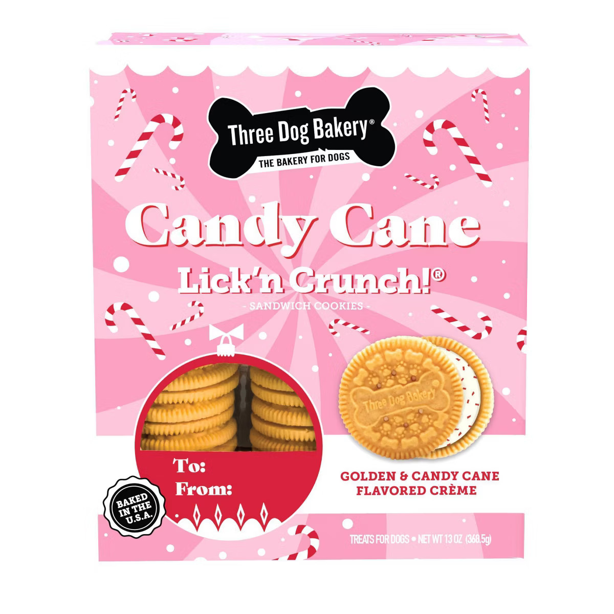 Three Dog Bakery Candy Cane Lick'n Crunchy Dog Treat with Peppermint & Vanilla Flavor - 13oz | Target