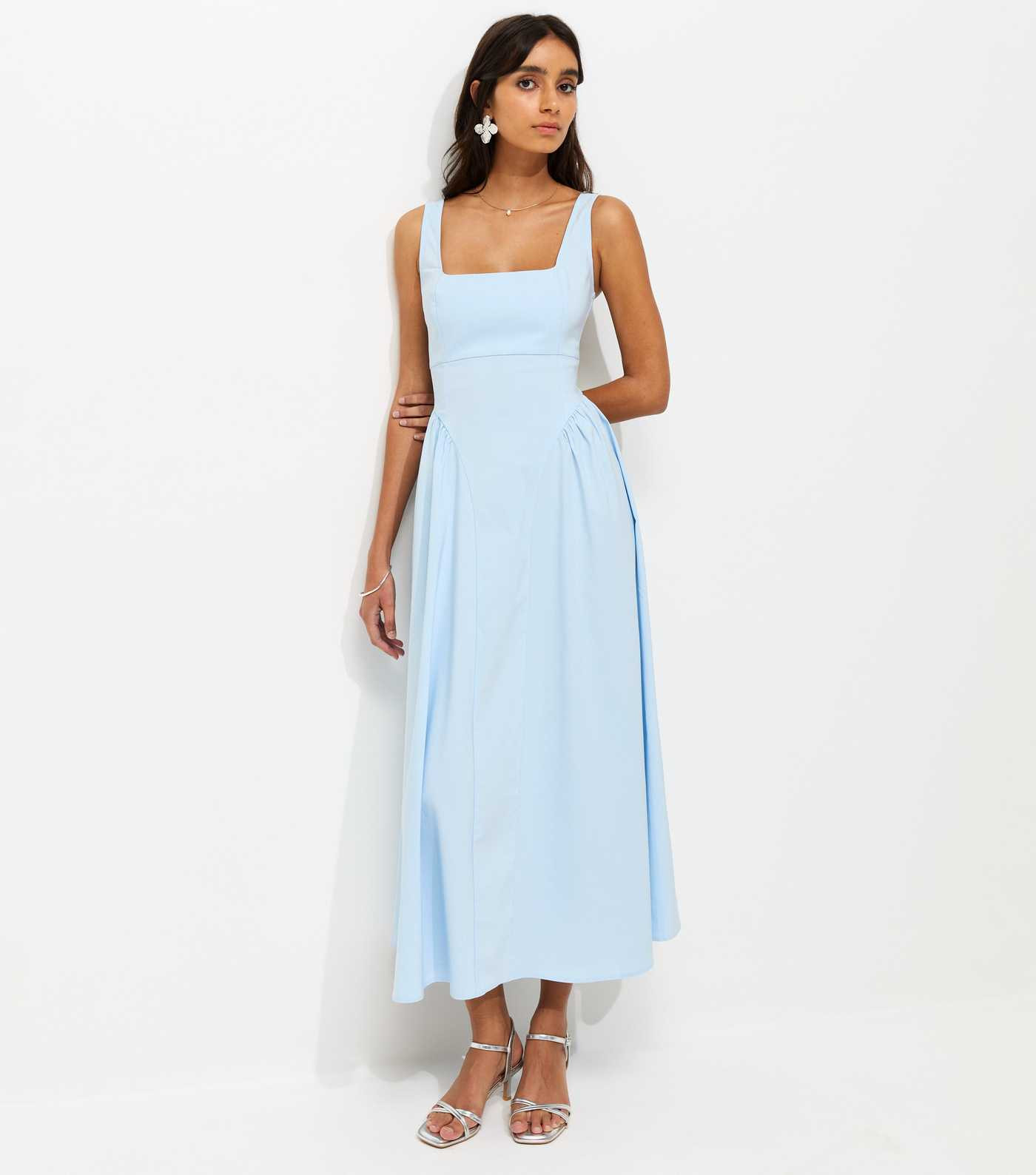 Light Blue Square Neck Gathered Hips Midi Dress | New Look | New Look (UK)