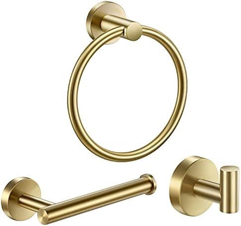 Pynsseu 304 Stainless Steel Bathroom Hardware Accessories Set Brushed Gold 3-Piece Set Includes H... | Amazon (US)