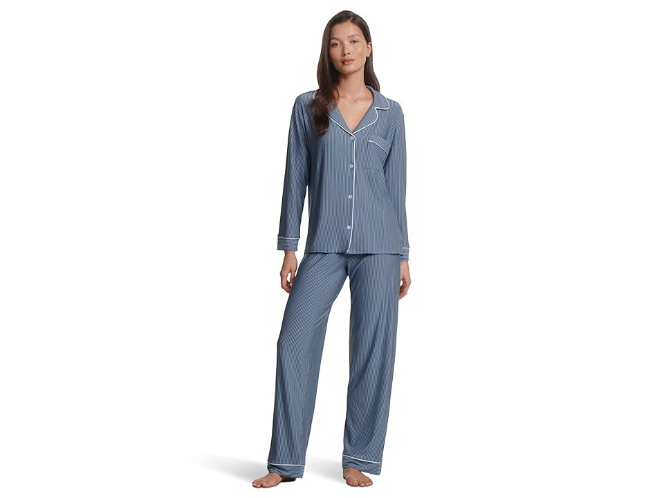 Eberjey Gisele Printed Long Pj Set Women's Pajama Sets Duo Stripe Slate Blue/Ivory: LG | Zappos.com