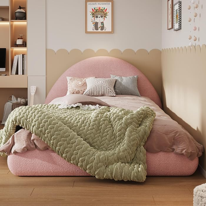 Merax Pink Twin Bed Frames with Arch Shaped Headboard, Fleece Cloud Upholstered Bed Frame, Twin F... | Amazon (US)