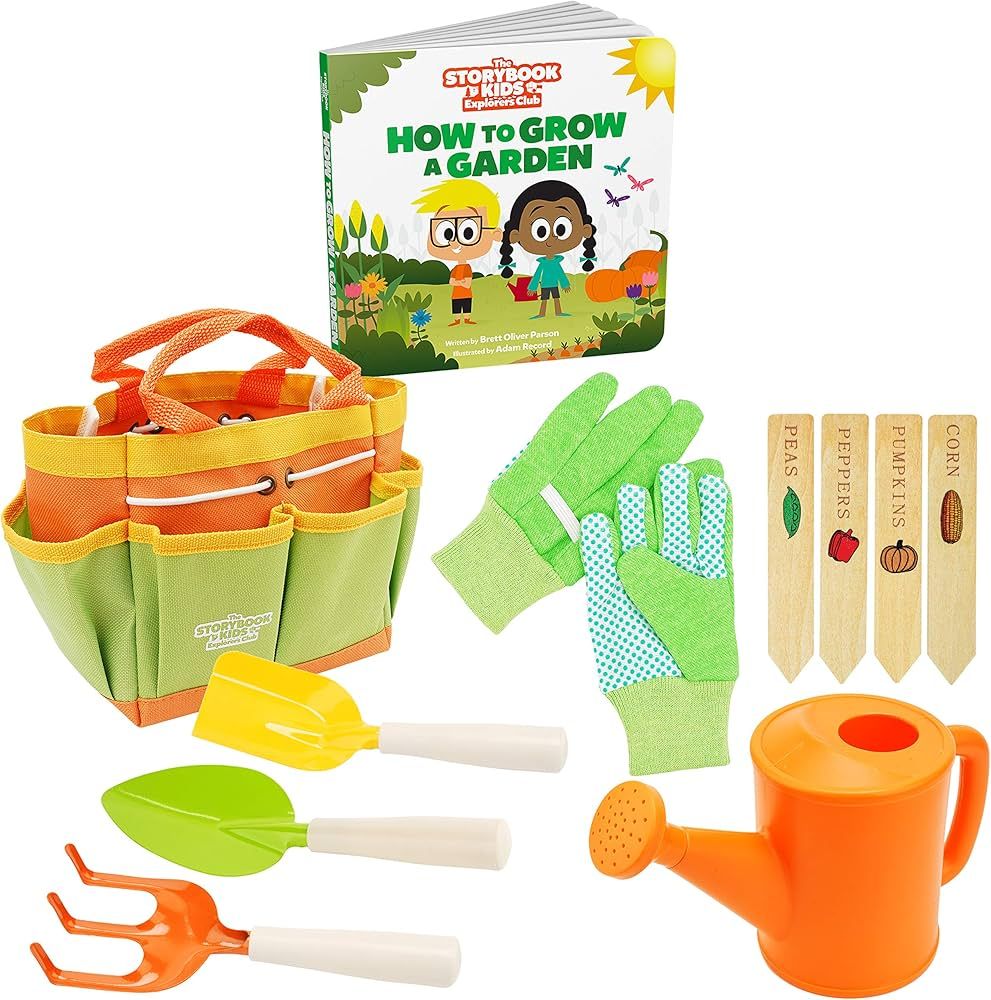 Matching Board Book - Kids Gardening Tools Set Includes Sturdy Tote Bag, Watering Can, Shovel, Ra... | Amazon (US)