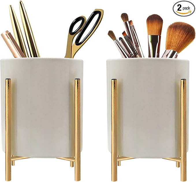 Pencil Holders & Pen Holders for Desk,Ceramic Pen Holders with Black Metal Bracket for Women, Des... | Amazon (US)