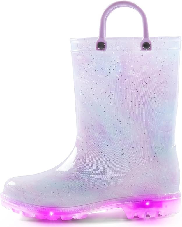 K KomForme Toddler Light Up Rain Boots Patterns and Glitter Rain Boots for Girls Boys with Handle... | Amazon (US)