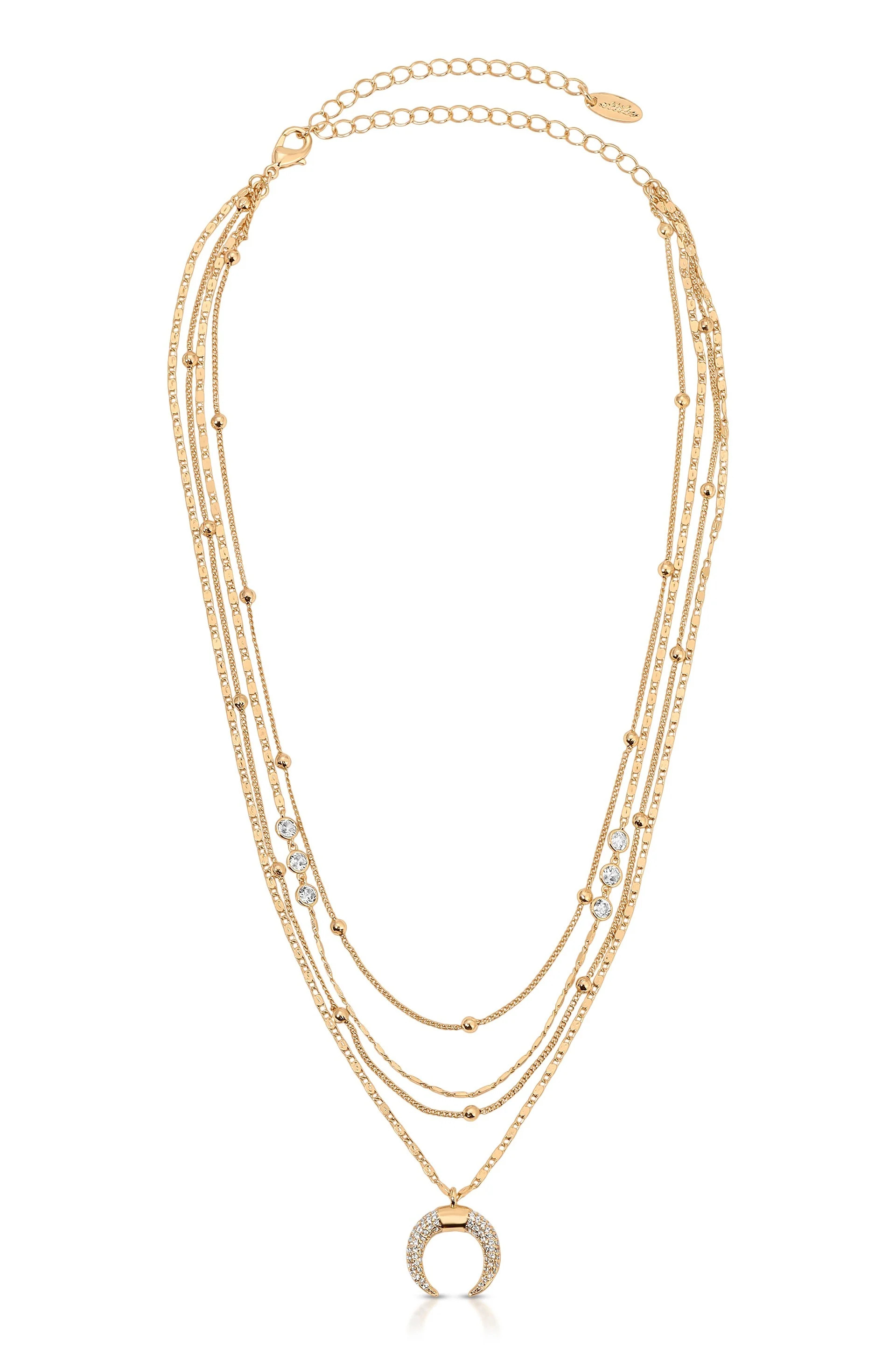 Layered Gold Chain & Crescent Horn Necklace | Ettika