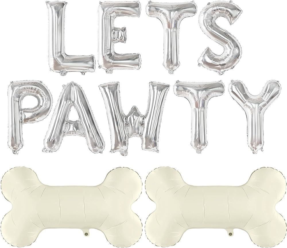 KatchOn, Silver Lets Pawty Balloons Letters - 29 Inch, Dog Bone Balloon | Lets Pawty Balloon Bann... | Amazon (US)