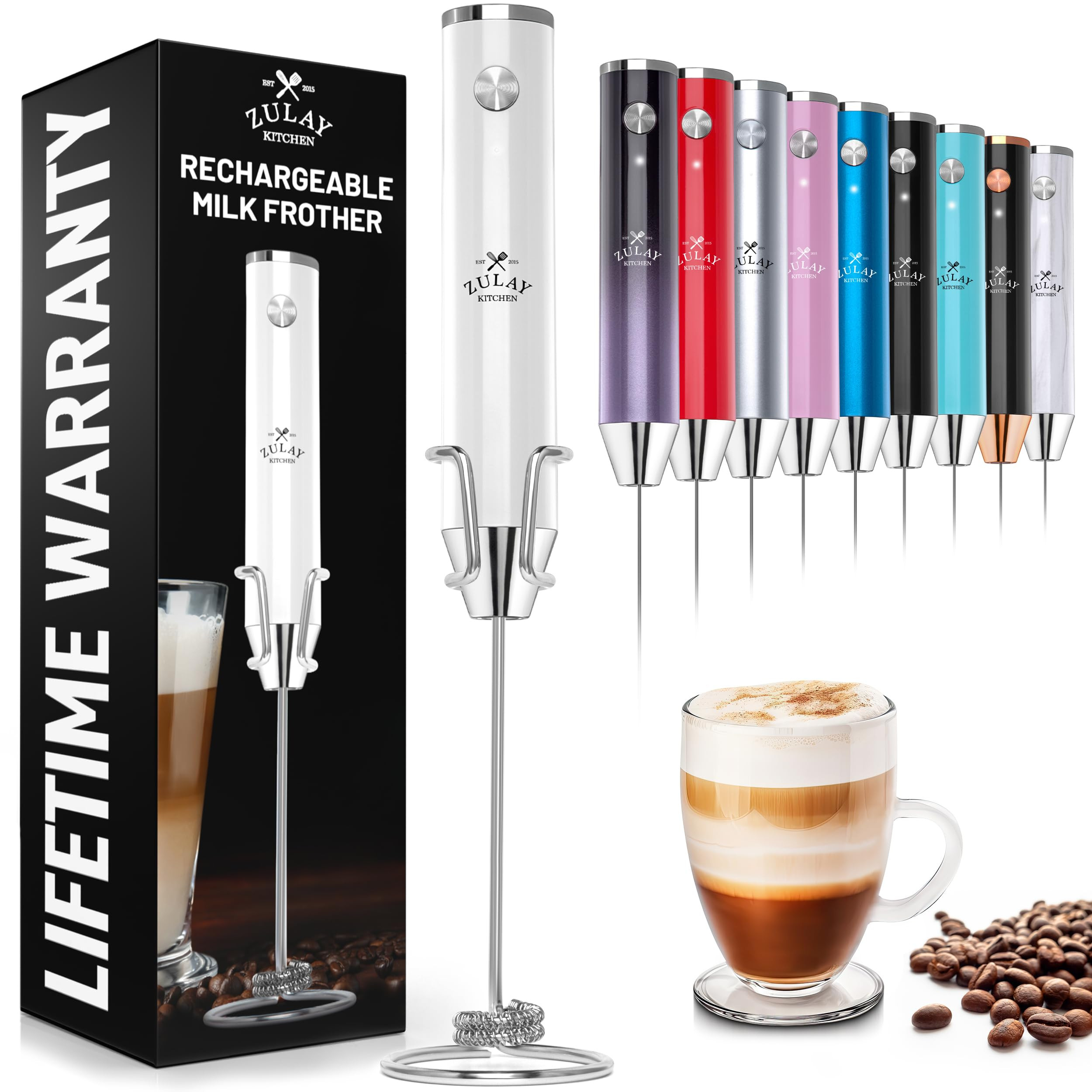 Zulay Kitchen Lux Rechargeable Milk Frother Handheld - Powerful 2-Speed Motor, Fully Waterproof, ... | Amazon (US)