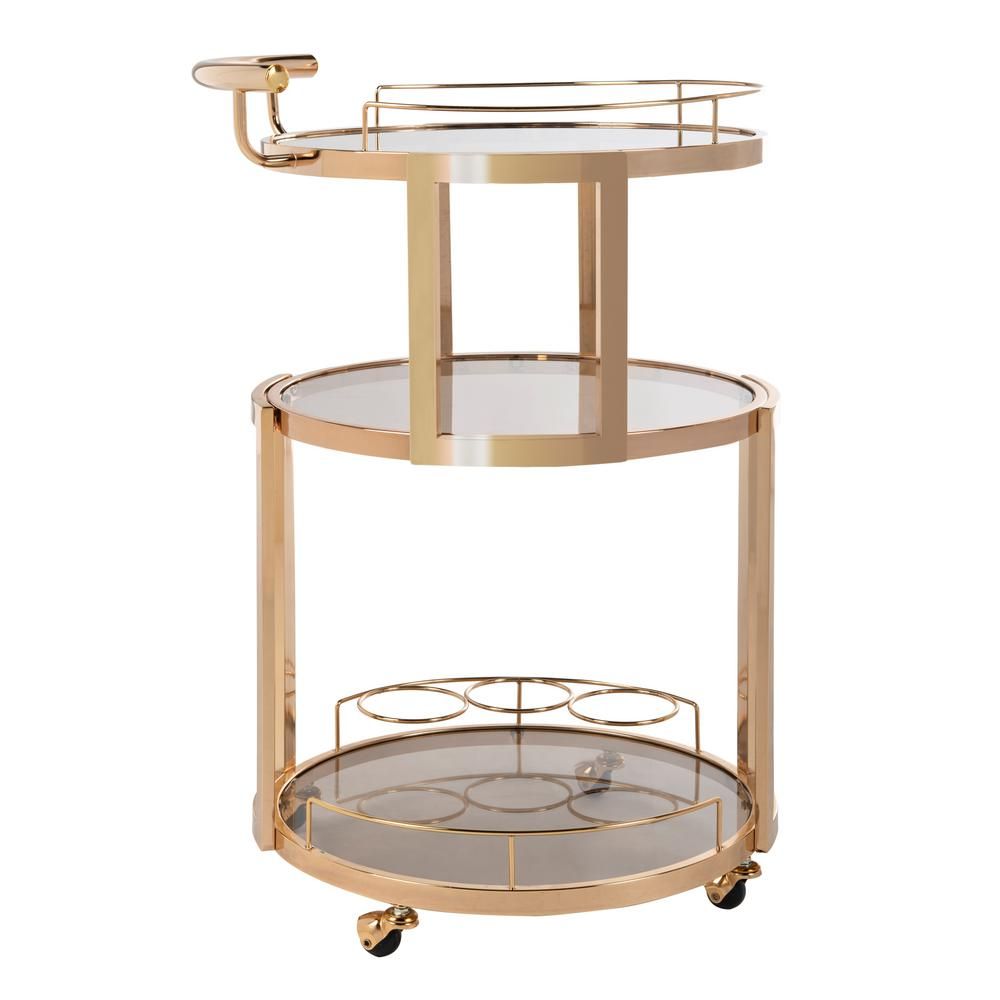 Safavieh Rio 3-Tier Gold Bar Cart, Gold/Tinted Glass | The Home Depot