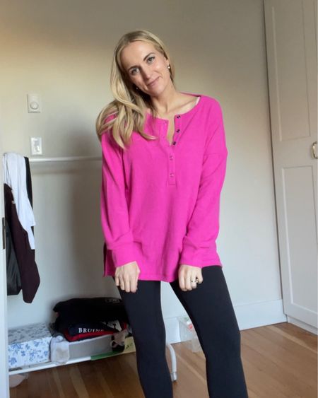 SALE ALERT - this waffle boyfriend Henley is so cozy and this flamingo pink is everything! 40% off right now! Pair with the best ever , better-than-lululemon leggings!!! (They’re under $30!) 
- old navy fashion - amazon fashion - old navy sale - sunzel leggings 

#LTKsalealert #LTKfindsunder50 #LTKstyletip