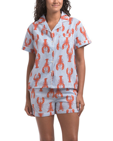 2pc Cotton Lobster Print Pajama Top And Shorts Set | TJ Maxx