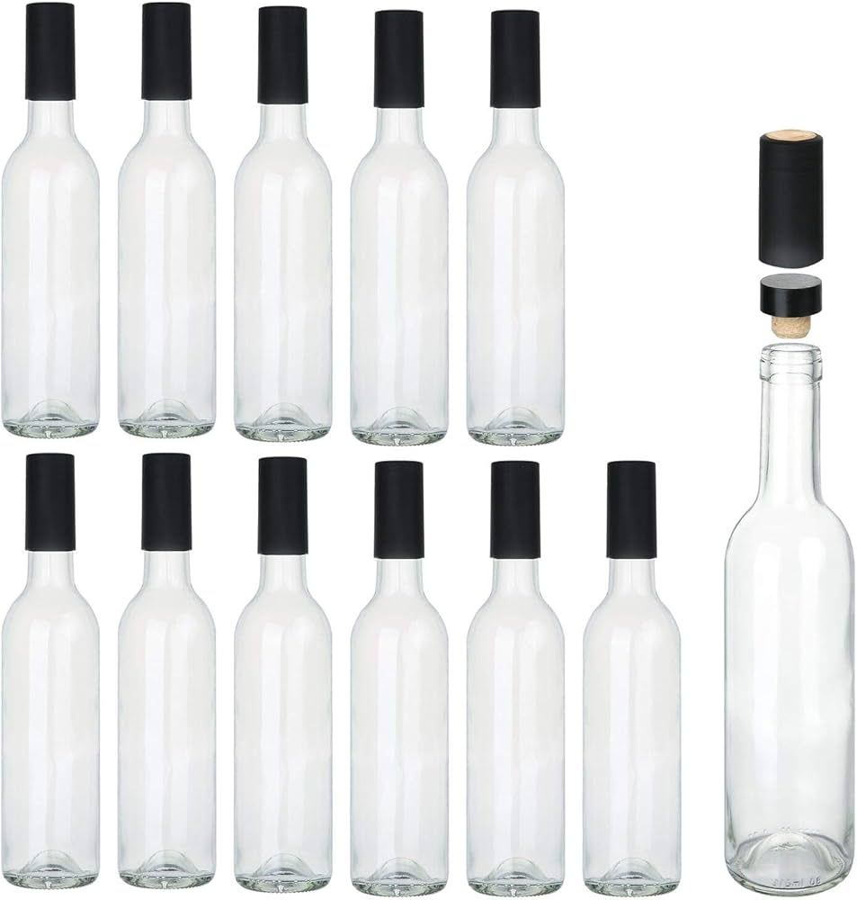 Encheng 12 oz Glass Bottles With Cork Lids,Home Brewing Bottles Juicing Bottles With Caps Shrink ... | Amazon (US)