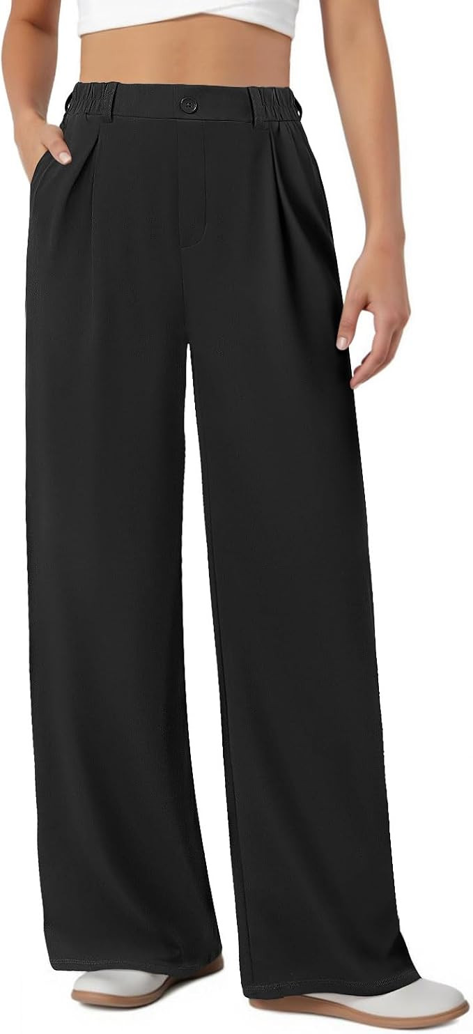 COPYLEAF Womens Dress Pants Wide Leg Stretchy Work Pants with Pockets Elastic Waist Pleated Front... | Amazon (US)