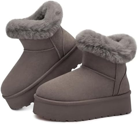 SHIBEVER Women's Snow Boots Winter: Suede Fur Lined Waterproof Anti-Slip Furry Platform Women Ank... | Amazon (US)