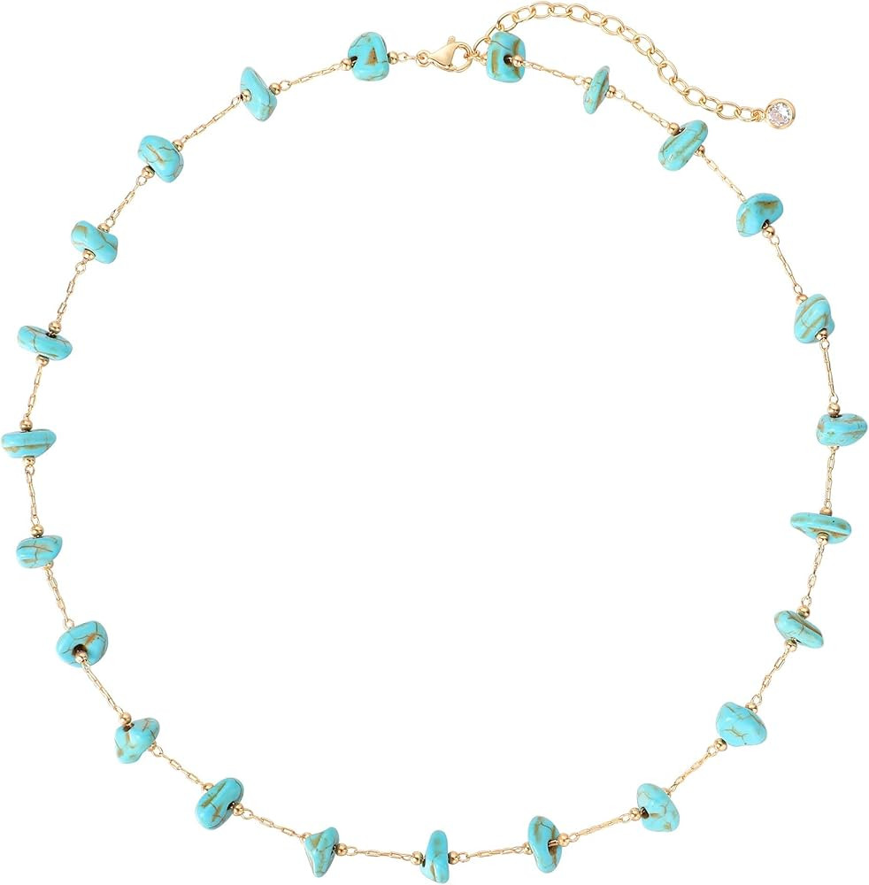 Turquoise Jewelry for Women - 14K Gold Plated Turquoise Necklace for Women Colorful Beaded Neckla... | Amazon (US)
