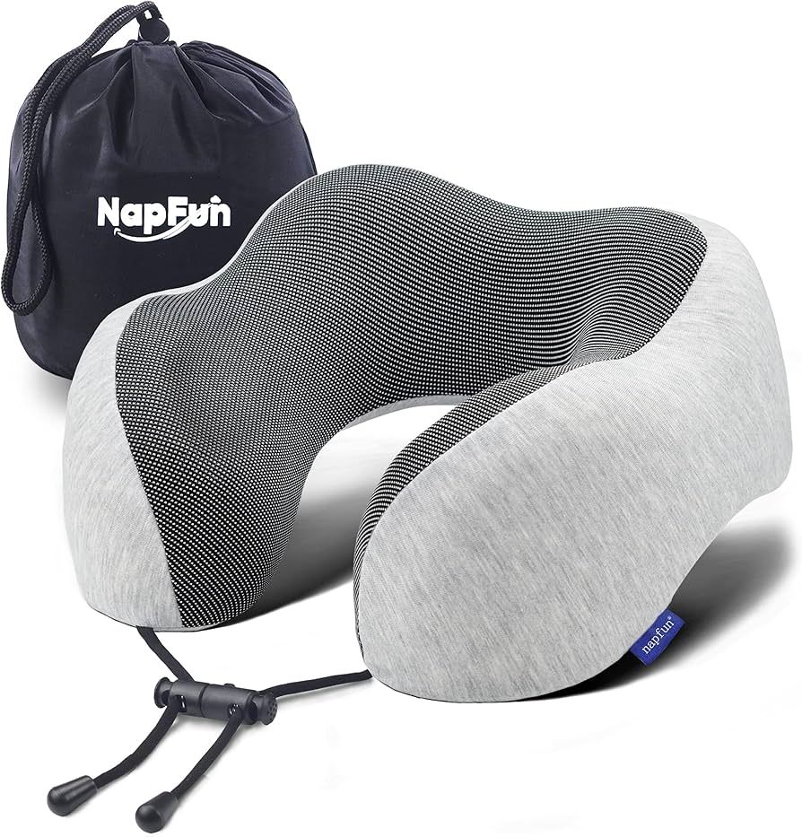 napfun Neck Pillow for Traveling, Upgraded Travel Neck Pillow for Airplane 100% Pure Memory Foam ... | Amazon (US)