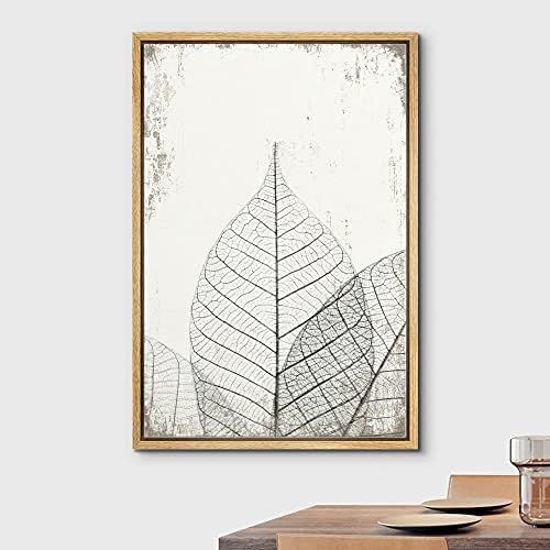 wall26 Framed Canvas Print Wall Art Transparent Black & White Leaf Trio on Grunge Background Floral  | Amazon (US)