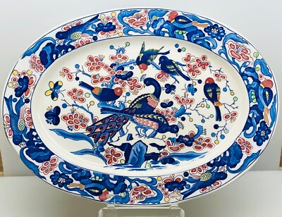 Porcelain Empress Haruta Japan 18.25" Peacock GR84 ~ SUMMER Blue Bird Platter VG | eBay US